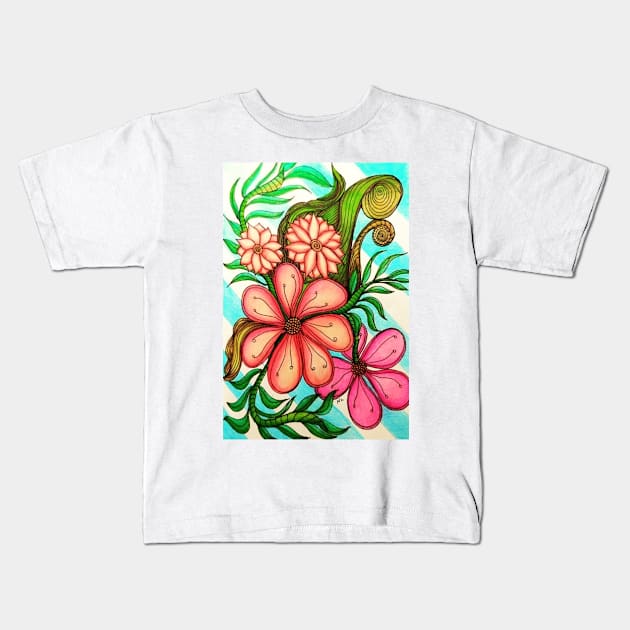 Floral Tropical Kids T-Shirt by Nathalodi